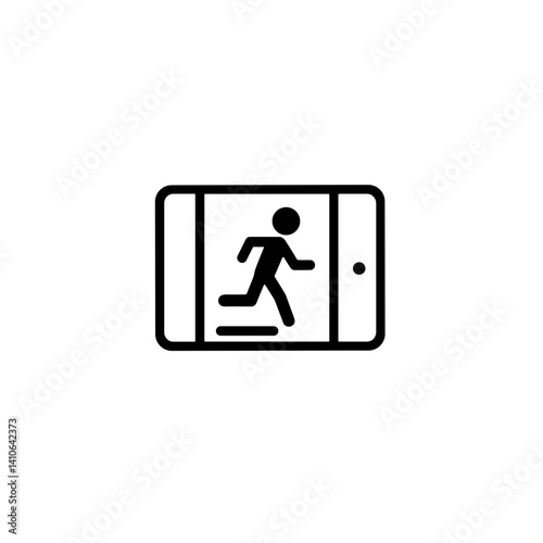 Emergency exit sign with running figure  and door