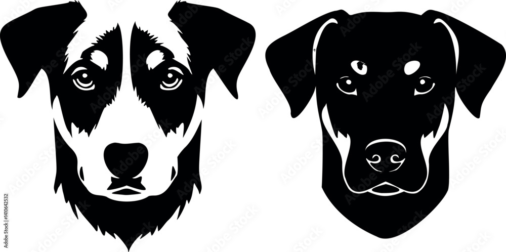 Obraz premium Dog Face Vector Black Silhouette on White Background | Pet Animal Head Illustration | Cute & Minimalist Design | Editable Graphic for Print & Digital Use