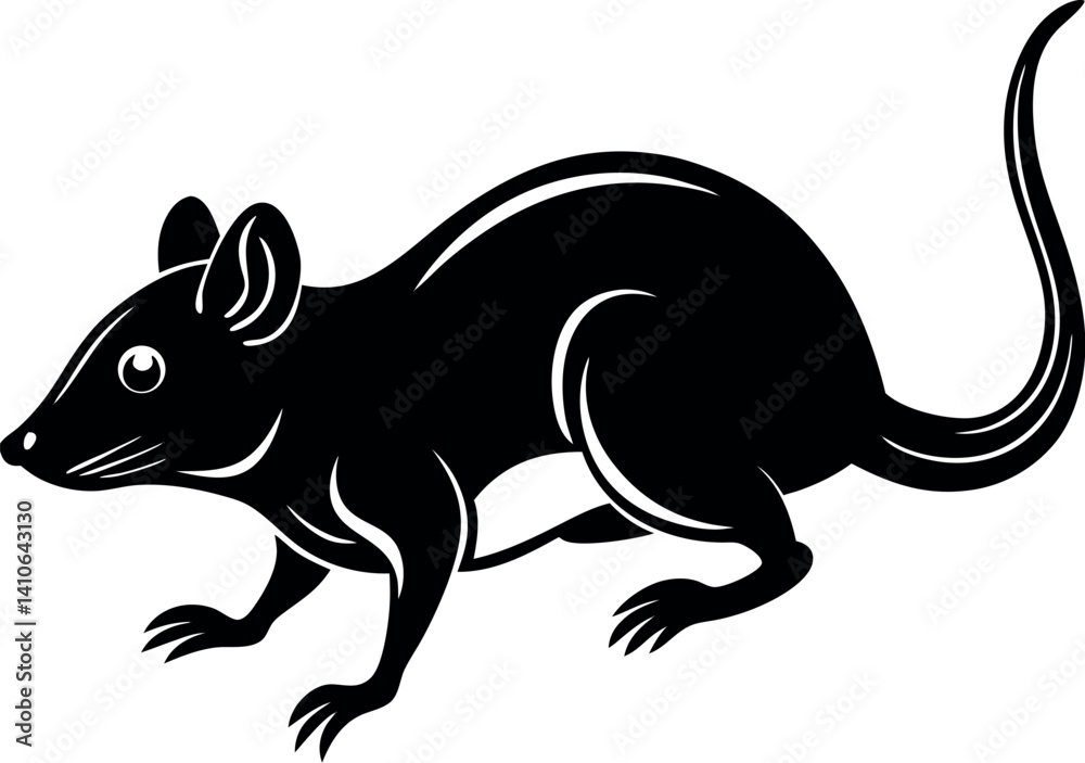 Obraz premium running-mouse-silhouette-in-motion-with-pointed-sn.eps