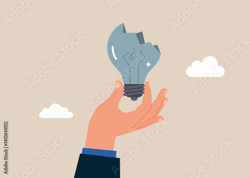 Burnt out bulb. Bad idea, no winner idea for business development. Flat vector illustration
