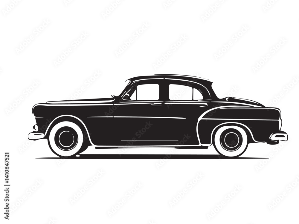 Fototapeta premium Vintage classic car silhouette. Vintage car silhouette isolated on white background. Classic car silhouette vector design. 