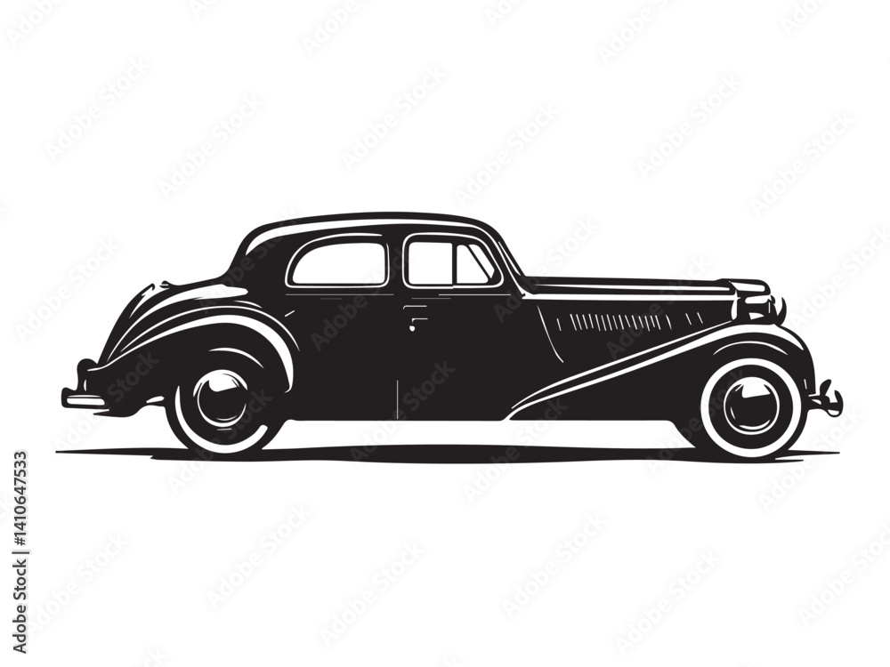Obraz premium Vintage classic car silhouette. Vintage car silhouette isolated on white background. Classic car silhouette vector design. 