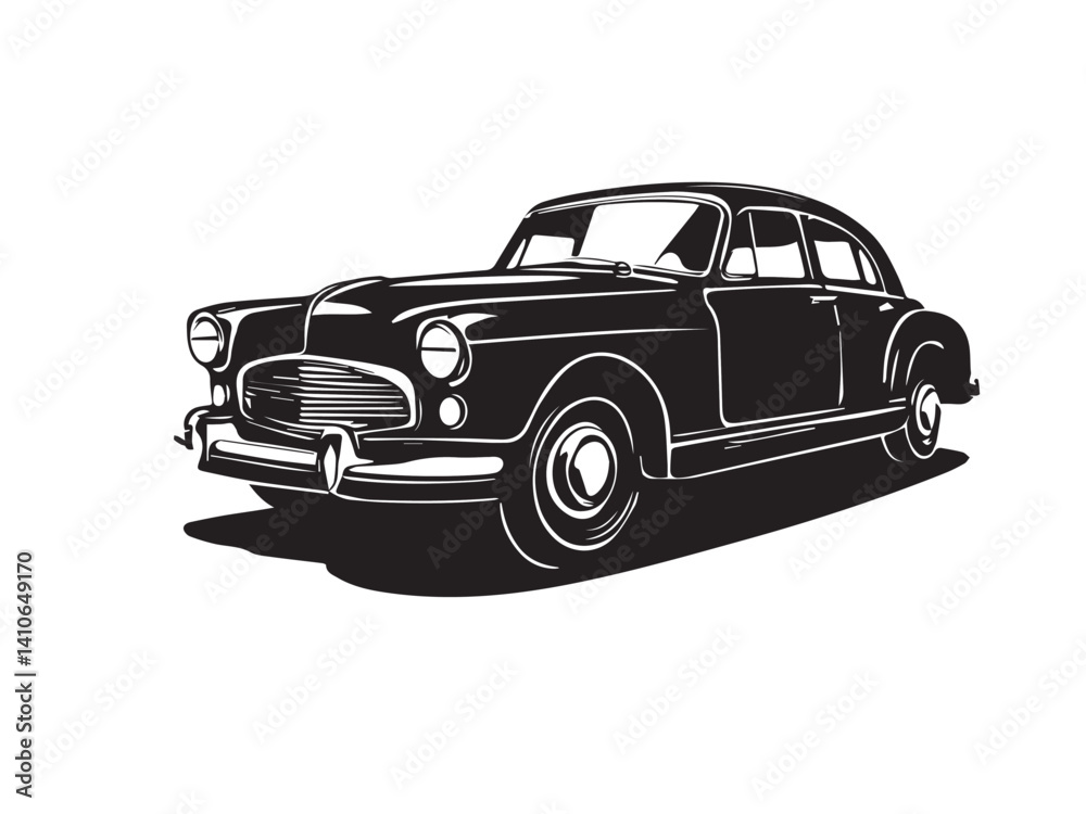 Naklejka premium Vintage classic car silhouette. Vintage car silhouette isolated on white background. Classic car silhouette vector design. 