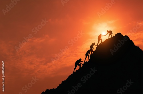 Teamwork Mountain Silhouette: Achieving Success Together