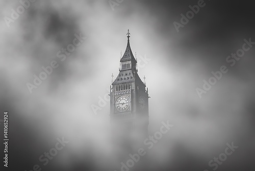 A Foggy London Morning with the Big Ben Clock Tower