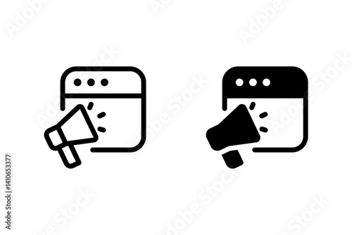 website promotion or marketing icon set. Monitor screen with megaphone, symbolizing advertising and online reach
