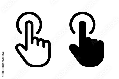 Hand with index finger touching or pressing a button. Ideal for web design, mobile apps, user interface elements