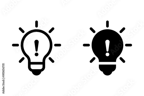 Light bulb with exclamation mark icon set. symbolizing an idea alert, warning, or urgent message. ideal for website icons, app graphics, and business presentations