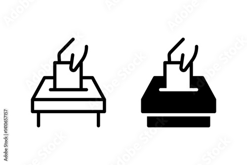 Hand placing a ballot paper into a voting box. Symbolizes voting, democracy, election, and civic participation.