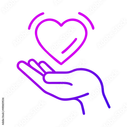 hand holding heart gradient outline on transparent background 
