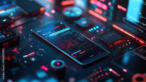 Smartphone on a Desk Surrounded by Digital Gadget