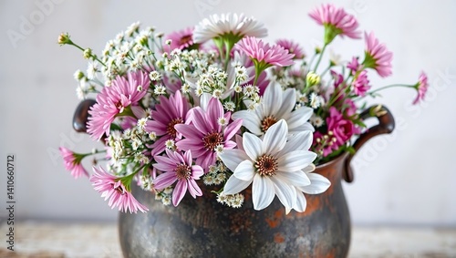 Wallpaper Mural Pink Allium and Silver Malcolmia on Antique Iron Cauldron - Floral Still Life Torontodigital.ca