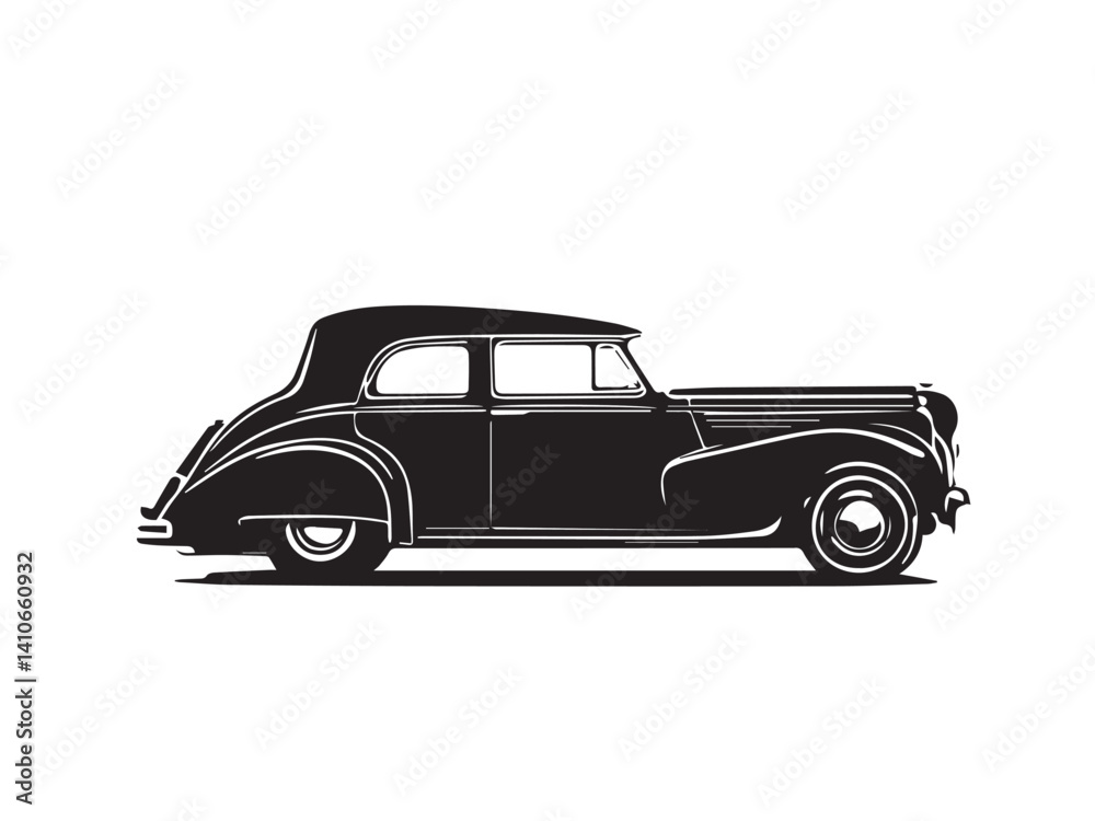 Fototapeta premium Vintage classic car silhouette. Vintage car silhouette isolated on white background. Classic car silhouette vector design. 