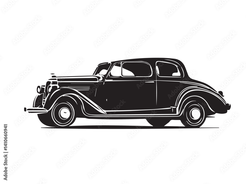 Fototapeta premium Vintage classic car silhouette. Vintage car silhouette isolated on white background. Classic car silhouette vector design.