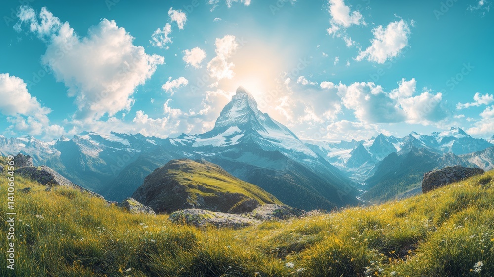 Fototapeta premium Abstractly designed mountainous scene used as a wallpaper with minimal features