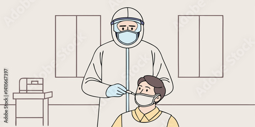 Medical Diagnostic Moment: A medical professional, clad in protective gear, administers a PCR test to a patient, underscoring the critical role of diagnostics.
