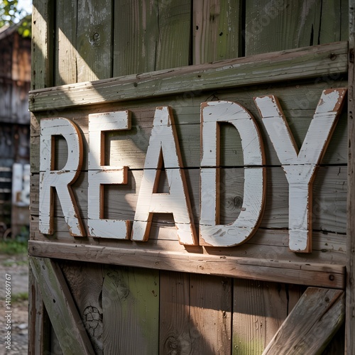 Graffiti that says ready on wooden wall