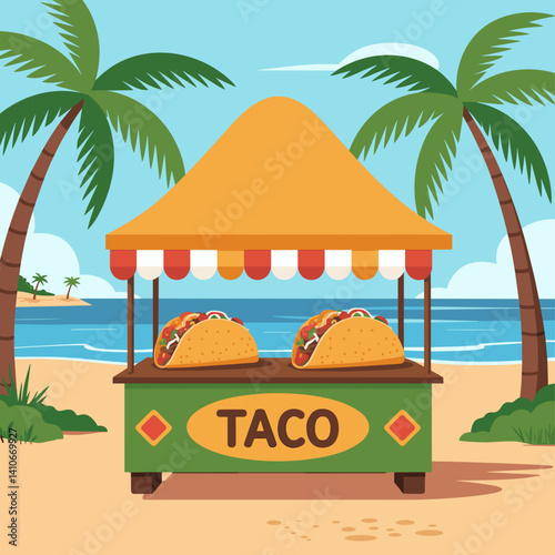 Taco Stand by the Beach with Palm Trees