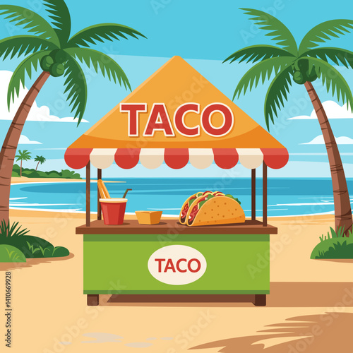 Taco Stand by the Beach with Palm Trees
