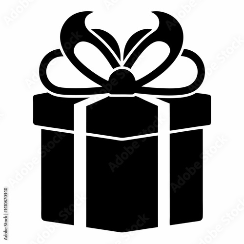 Black-and-white vector illustration of a gift box tied with a ribbon, perfect for holiday, celebration, or event-themed designs.