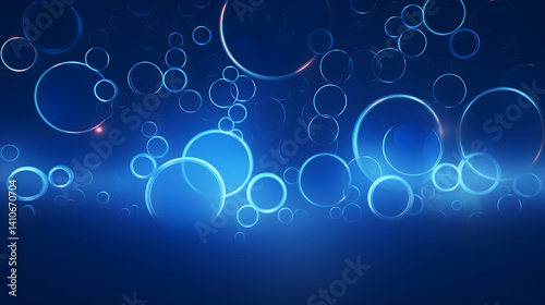 A mesmerizing dance of luminous blue bubbles floating serenely in a deep, tranquil ocean; a soft glow illuminates the scene.