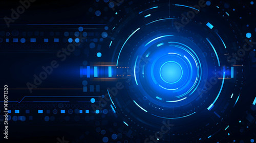 A mesmerizing digital vortex of swirling blue energy, pulsating with futuristic power and technological innovation, in a deep dark blue setting with scattered light particles.