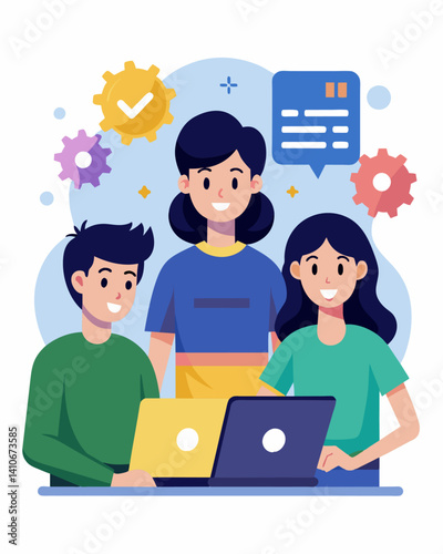 A flyer advertising a software development workshop for teens promising teambased projects and mentoring from experienced developers.. Vector illustration