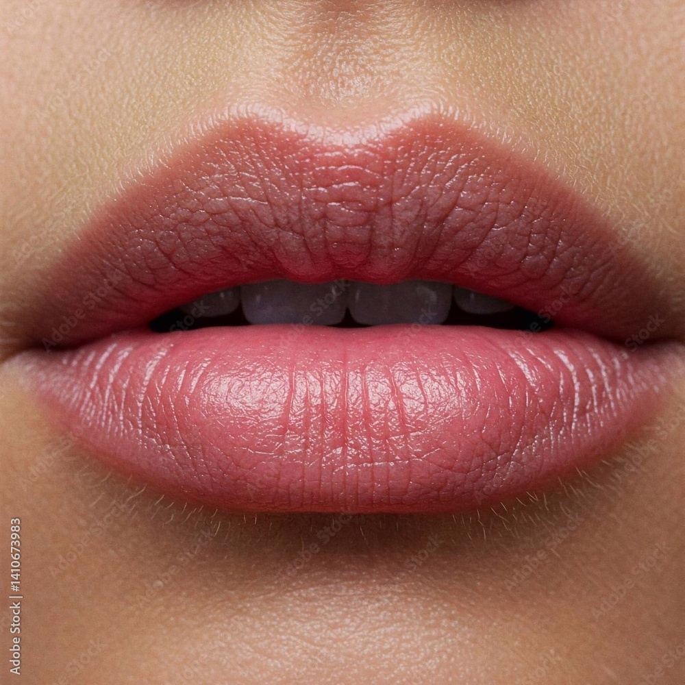 Obraz premium Close-up of lips with natural texture and pink tint. Perfect for beauty, takeup, cosmetics, portrait and textures topics.