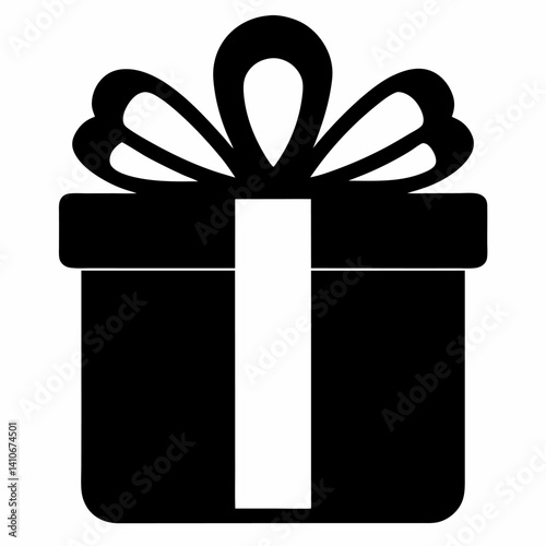 Black-and-white vector illustration of a gift box tied with a ribbon, perfect for holiday, celebration, or event-themed designs.