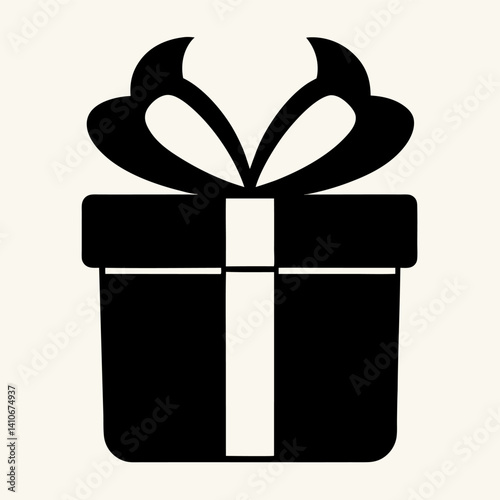 Black-and-white vector illustration of a gift box tied with a ribbon, perfect for holiday, celebration, or event-themed designs.