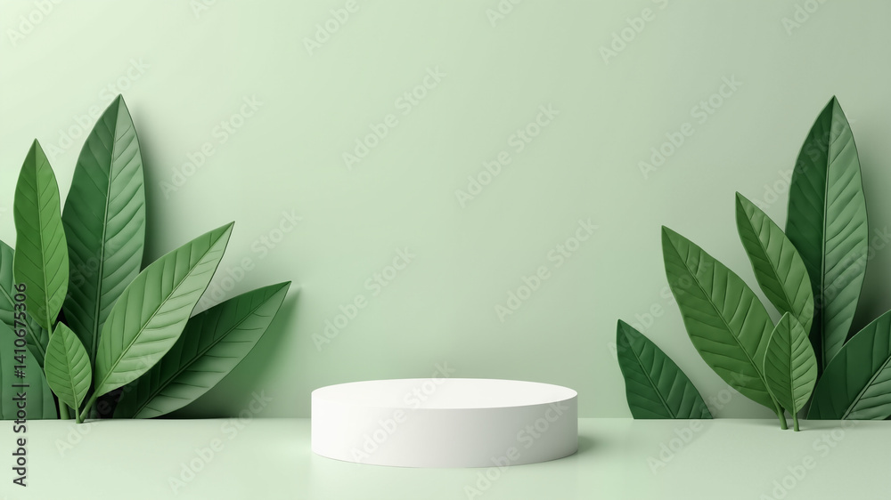Abstract Nature scene with geometric Podium display background for product presentation, mock up, cosmetic product stand, 3d rendering.