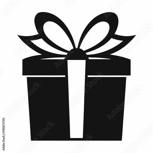 Black-and-white vector illustration of a gift box tied with a ribbon, perfect for holiday, celebration, or event-themed designs.