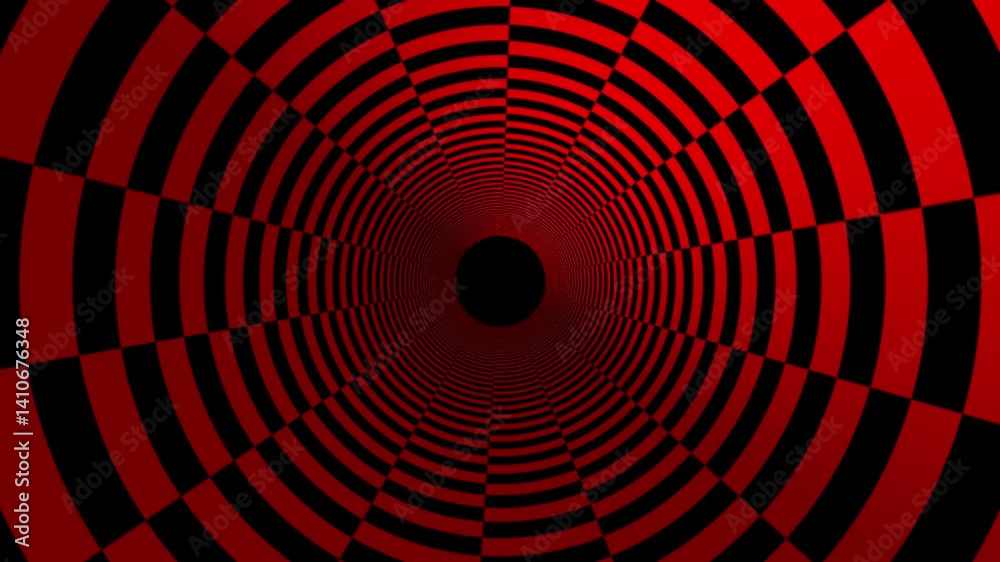 Seamless hypnotic red and black tunnel animation with optical illusion effect