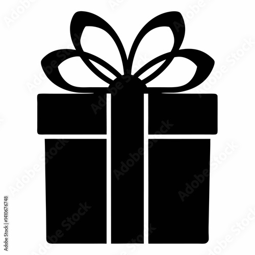 Black-and-white vector illustration of a gift box tied with a ribbon, perfect for holiday, celebration, or event-themed designs.