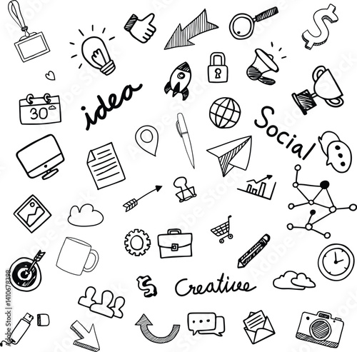 Doogle Art Vector Illustrations, Business Doodle Arts, Social Doodle Arts, Digital Linearts, Lineart Illustration, Lineart Icons, 