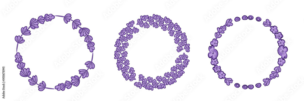 Lavender Frame Set for Design. Hand Drawn Round Border Line Leaves and Flowers Wedding Invitation and Cards Logo Design and Poster Template. Elegant Minimalist Floral Set Lavender Frame Set for Design. Hand Drawn Round Border Line Leaves and Flowers Wedding Invitation and Cards Logo Design and Poster Template. Elegant Minimalist Floral Set