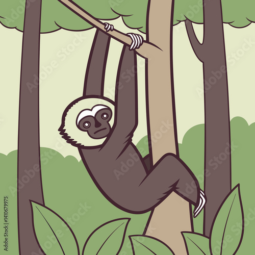 Vector illustration of the Hoolock Gibbon, an ape species native to the dense forests of Northern India, showcasing its unique features and natural beauty.