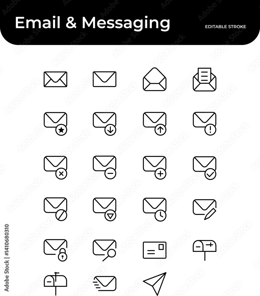Email & Messaging Icons Pack. modern set of 23 line-style email and messaging icons, perfect for communication apps, notification systems, and web or mobile dashboards.