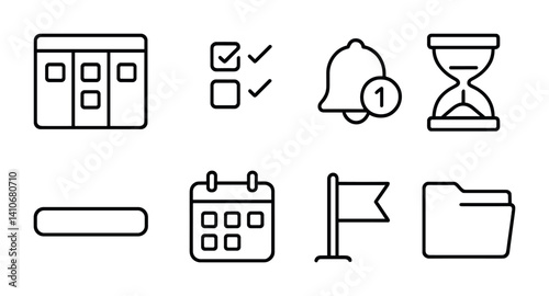 Minimalist icon set for productivity and time management tools.