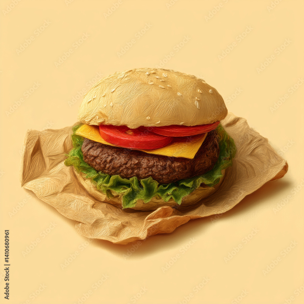 illustration cheesburger burger hamburger in packpapier