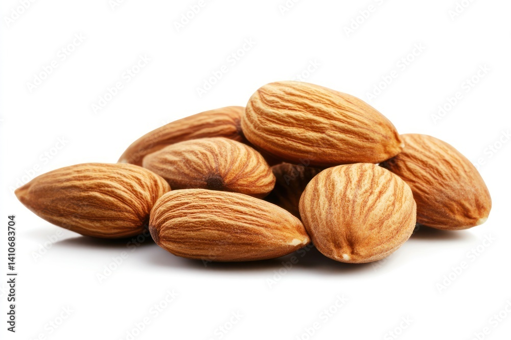 A bunch of almonds with a smooth texture, isolated on a white background A bunch of almonds with a smooth texture, isolated on a white background