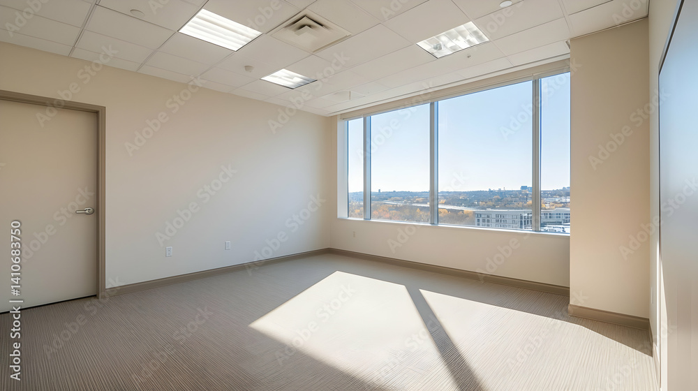 Empty Modern Office Room With City View Empty Modern Office Room With City View