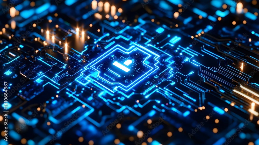 Circuit Board's Cybernetic Symphony: A captivating high-angle shot of a luminous circuit board. Circuit Board's Cybernetic Symphony: A captivating high-angle shot of a luminous circuit board.