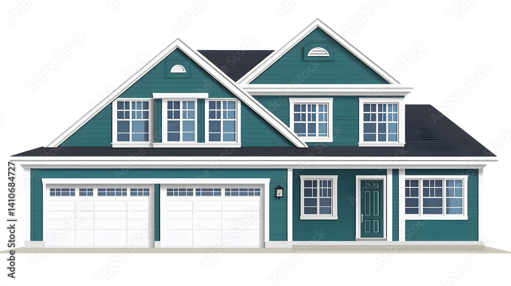 Modern TwoStory Home with Garage and Dormer Windows Ideal for Real Estate Marketing and Archi Modern TwoStory Home with Garage and Dormer Windows Ideal for Real Estate Marketing and Archi