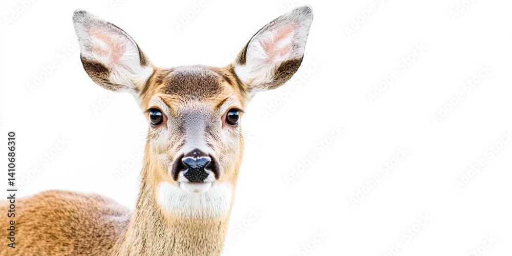 Fototapeta premium Close-up view of a young deer with soft fur and alert expression against a bright background