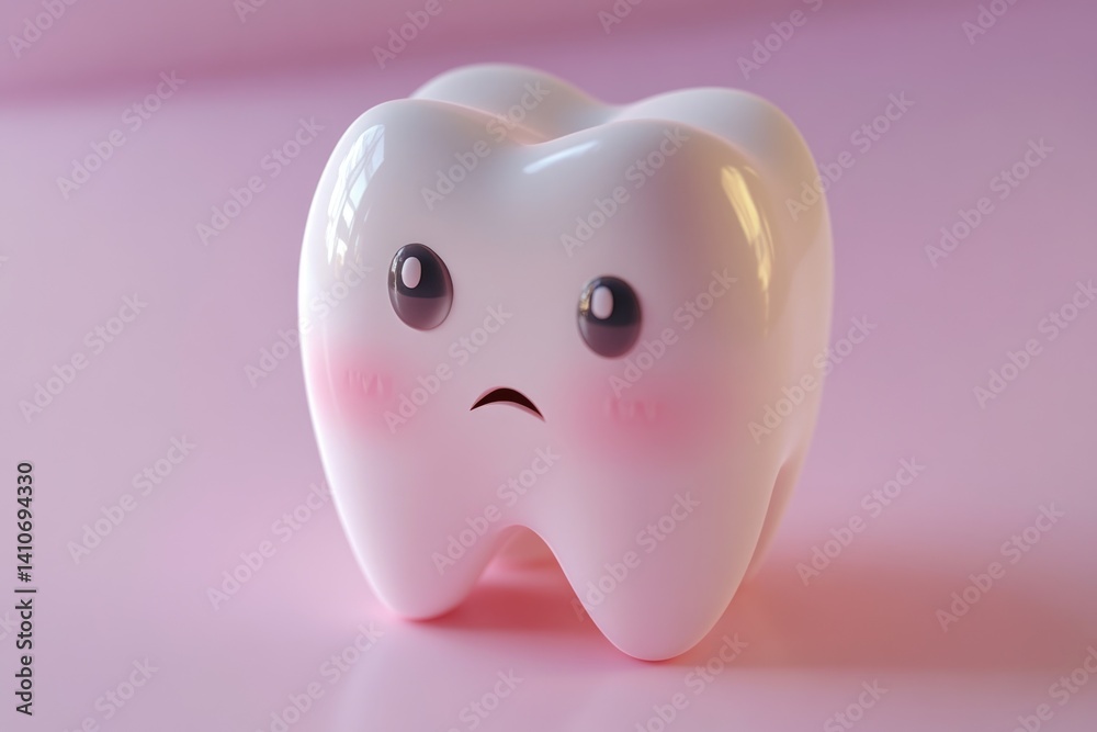 A cute cartoon tooth with a sad expression, symbolizing dental care and oral hygiene. A cute cartoon tooth with a sad expression, symbolizing dental care and oral hygiene.