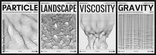 Cover design template. Spider web torn. Abstract background with holes. An array with dynamic particles. Texture. Big data. Black and white. 3D vector illustration for brochure, poster, flyer, banner.