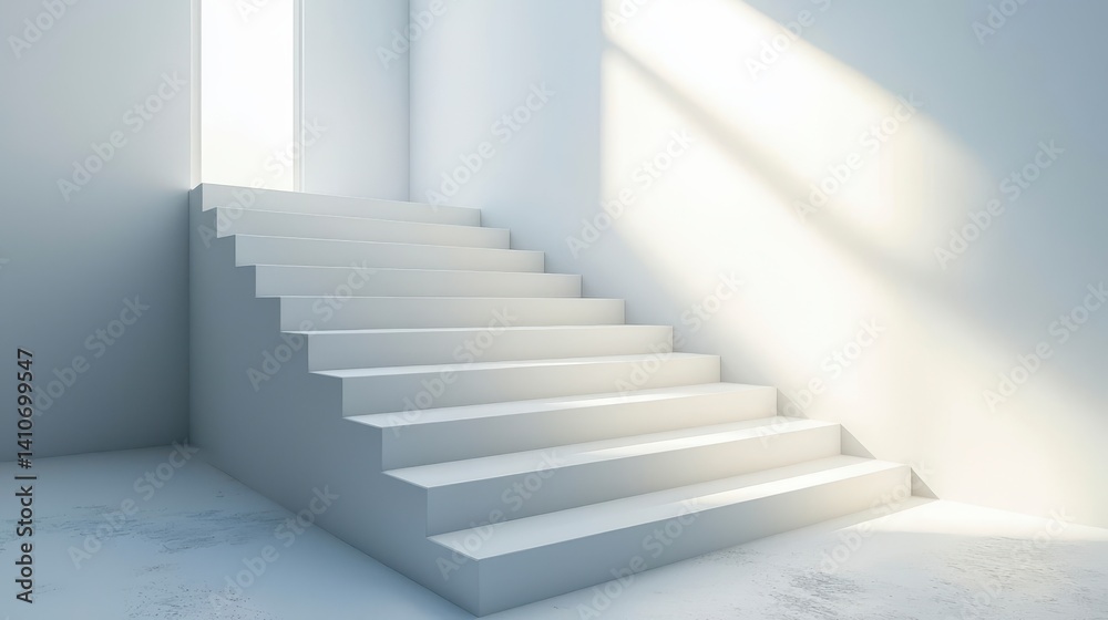 Fototapeta premium Modern Minimalist White Staircase with Sunlight Streaming Through Window
