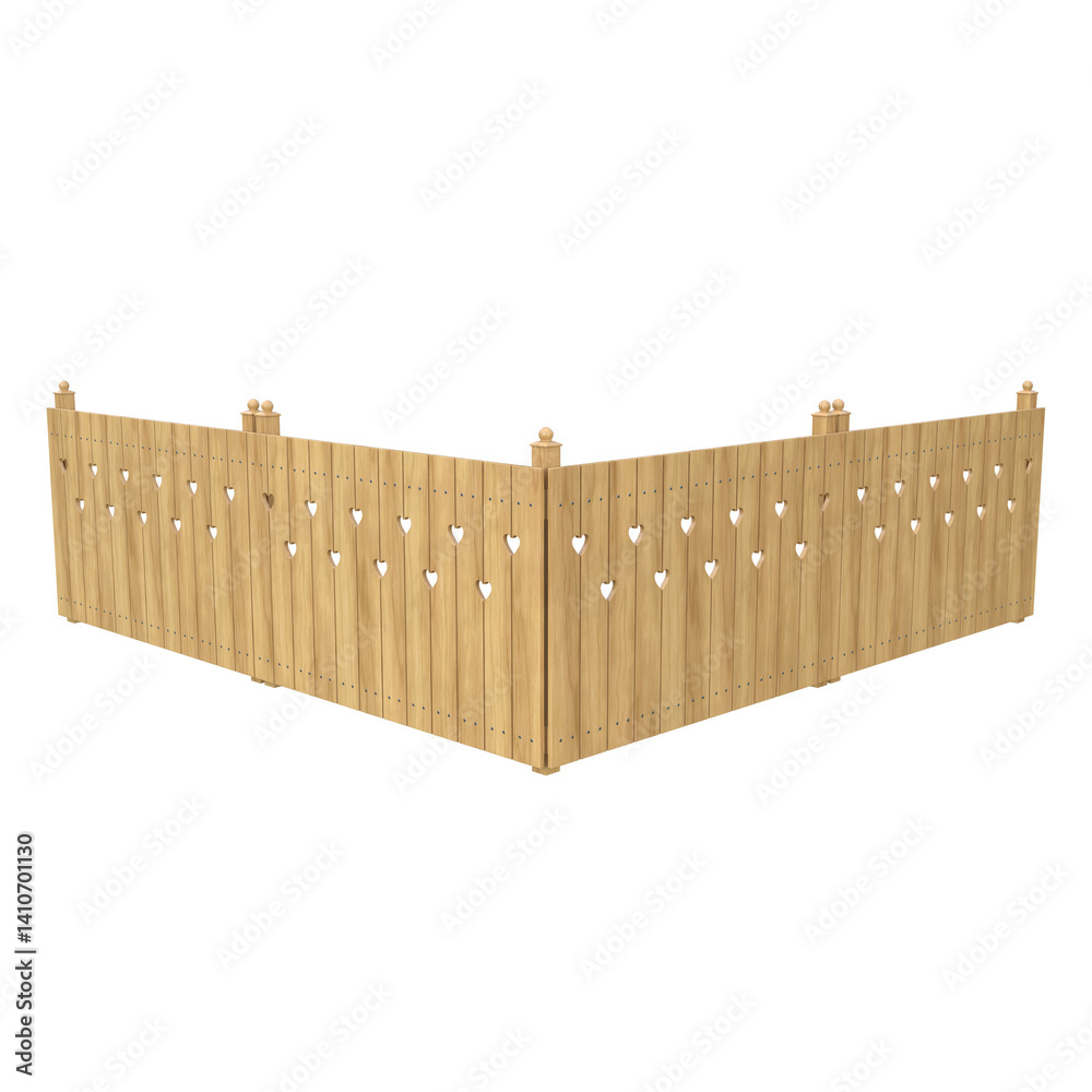 Obraz premium Fence With Heart Shape Cutouts, 3d illustration isolated on white background