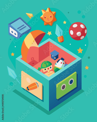 A mockup of an educational game box designed by students to showcase the fun and educational aspects of their game to potential players.. Vector illustration